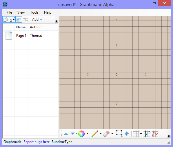 The main screen of my graphing calculator that I have written as my coursework project.