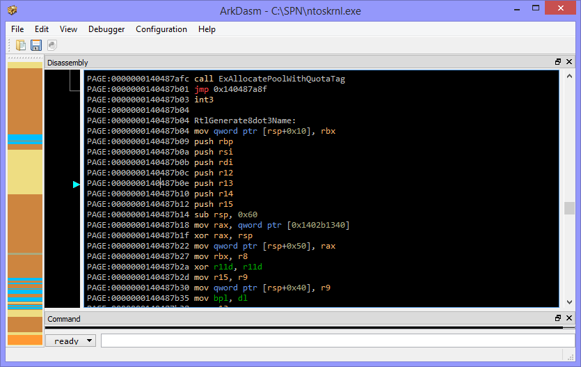 The view of the disassembled NT kernel in ArkDasm.