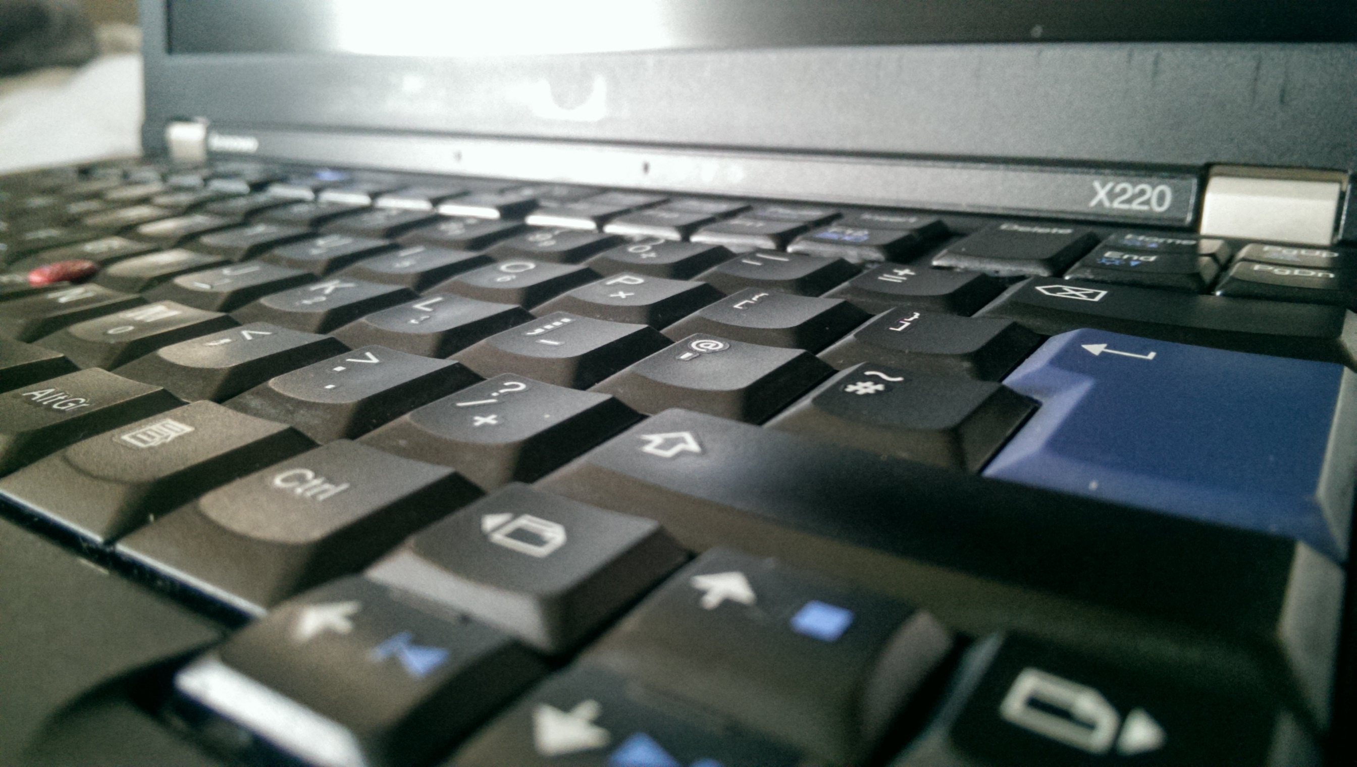 The retro-style ThinkPad keyboard, with the blue Enter key.